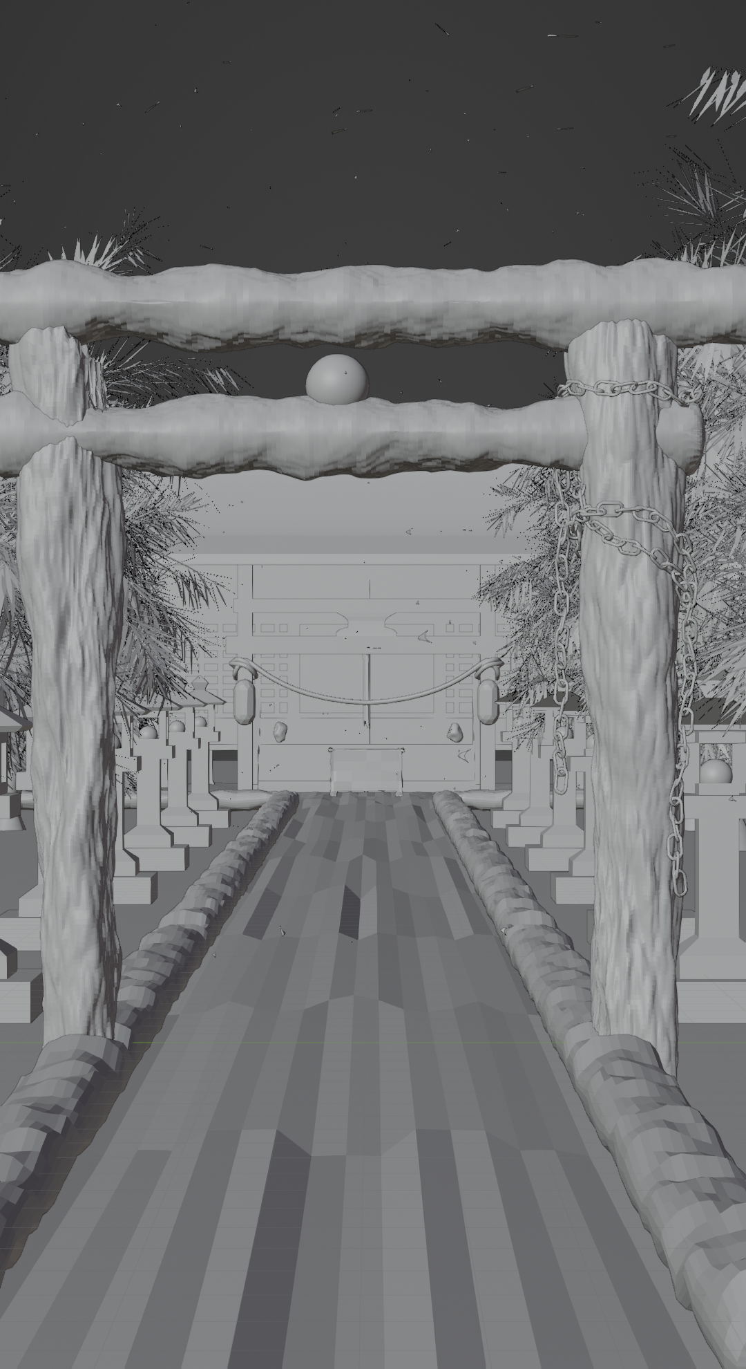 夜桜と寺(縦) 色なし